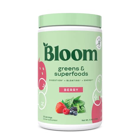 Bloom nutrition greens and superfoods stores - Made with digestive enzymes and dairy-free probiotics to support gut health and soothe uncomfortable bloat. Made with fruits & vegetables, antioxidants, adaptogens, and more to promote energy. Make sure to drink Greens daily to see the best results! Contains: Barley, Wheat. Suggested Age: 18 Years and Up.